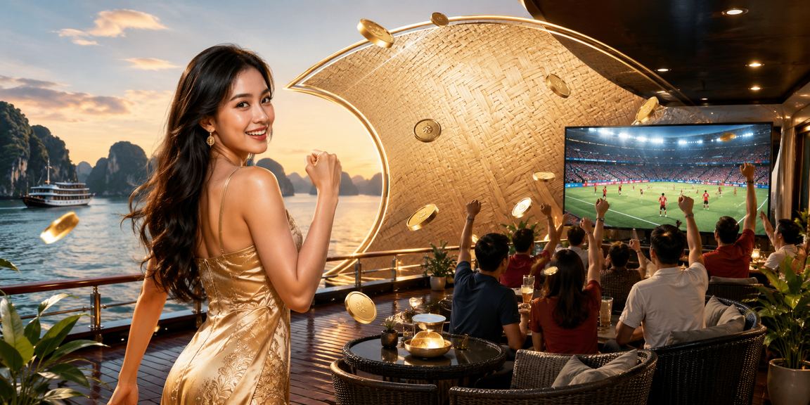 Phụ nữ đội nón lá tại Hạ Long xem thông tin thanh toán và hoàn tiền cá cược trên điện thoại